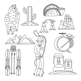 Chile traditional symbols black and white vector