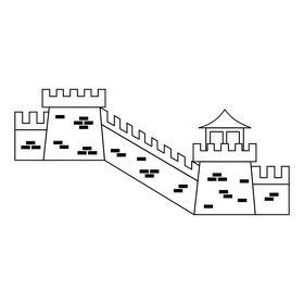 Great Wall of China black and white clipart