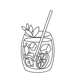 Cuban mojito black and white clipart