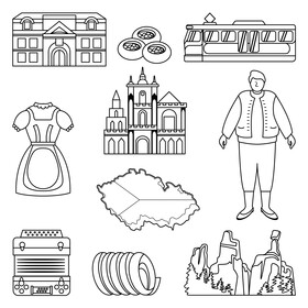 Czech Republic traditional symbols black and white vector