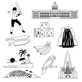 Dominican Republic traditional symbols black and white vector