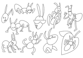 Ant cartoon set black and white vector