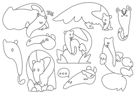 Anteater cartoon set black and white vector