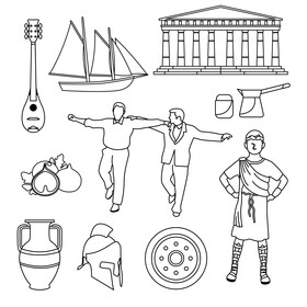 Greece traditional symbols black and white vector