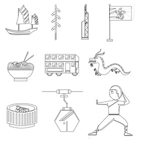 Hong Kong traditional symbols black and white vector