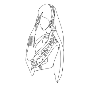Indian woman black and white clipart