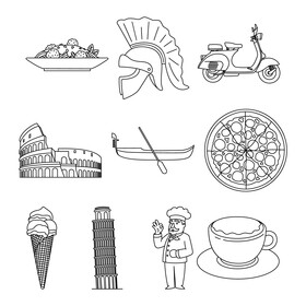Italy traditional symbols black and white vector