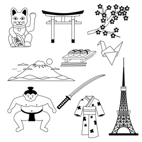 Japan traditional symbols black and white vector
