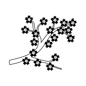 Japanese cherry blossom black and white clipart