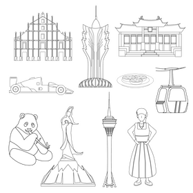 Macau traditional symbols black and white vector