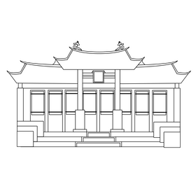 A Ma Cultural Village, Macau black and white clipart