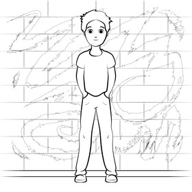 Teenager drawing black and white vector