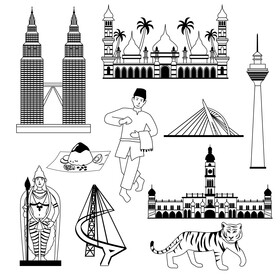 Malaysia traditional symbols black and white vector