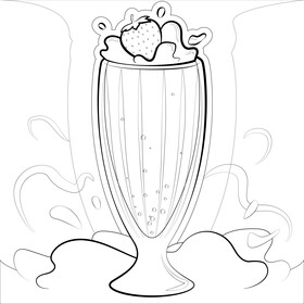 Milkshake strawberry drawing black and white vector