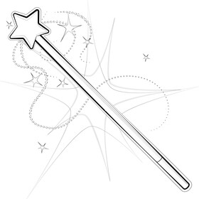 Magic wand drawing black and white vector