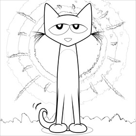 Pete the cat drawing black and white vector