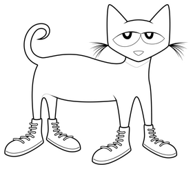 Pete the cat cartoon drawing black and white clipart