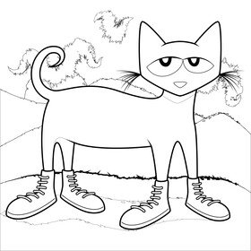 Pete the cat cartoon drawing black and white vector
