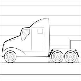 Semi truck drawing black and white vector