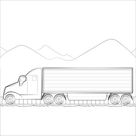 Semi truck drawing black and white vector
