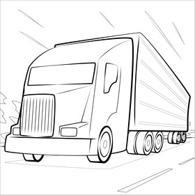 Semi truck drawing black and white vector