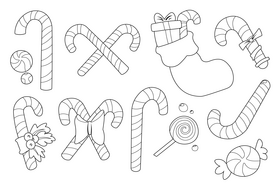 Candy Cane set black and white vector