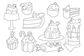 Christmas Cake set black and white vector