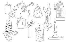 Christmas candle set black and white vector