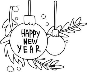 Christmas Card ornaments black and white clipart