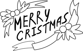 Christmas Card ribbon black and white clipart