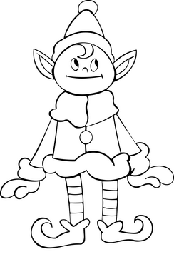 Christmas Elf drawing black and white clipart