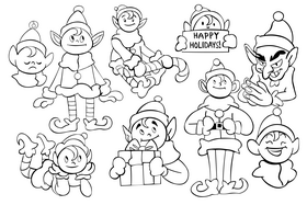 Christmas Elf set black and white vector