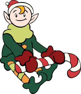 Christmas Elf with candy cane clipart