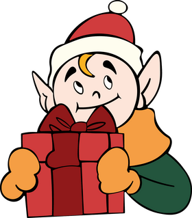 Christmas Elf with Gift clipart