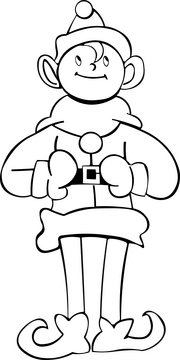 Christmas Elf cartoon black and white clipart