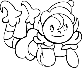 Cute christmas elf drawing black and white clipart
