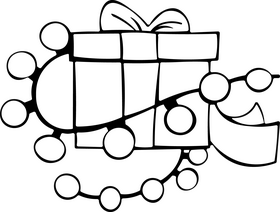 Christmas lights gift black and white clipart