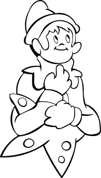 Christmas Elf on the Shelf black and white clipart