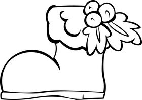 Elf shoes with mistletoe drawing black and white clipart
