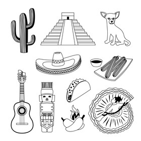 Mexico traditional symbols black and white vector