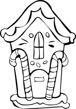 Gingerbread House candy cane black and white clipart