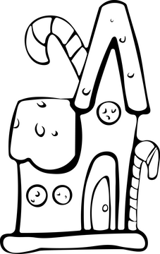Gingerbread House with candy cane black and white clipart