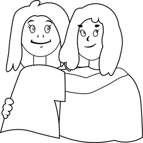 Girls hug black and white clipart