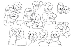 Hugging cartoon set black and white vector