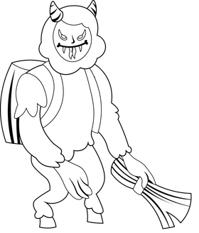 Krampus demon cartoon black and white clipart