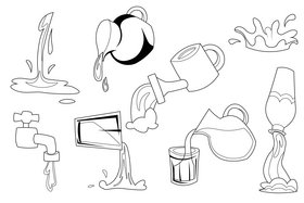 Pouring Water clipart set black and white vector