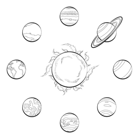 Solar system drawing black and white clipart