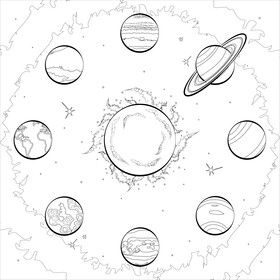 Solar system drawing black and white vector