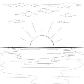 Sunrise drawing black and white vector
