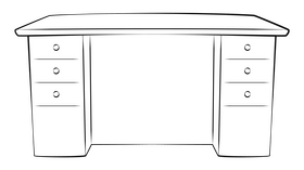 Office desk drawing black and white clipart